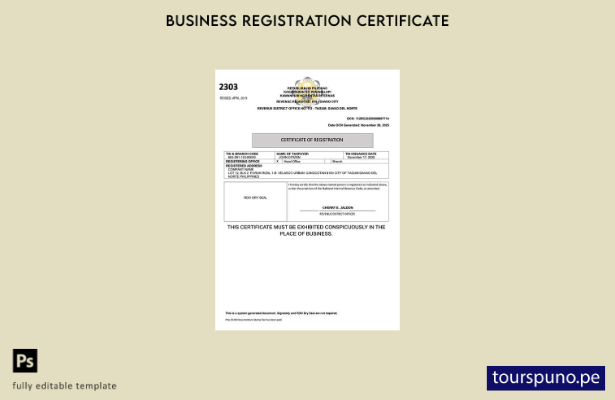 listo para imprimir certificado de registro de Filipinas Plantilla de Word y P 2